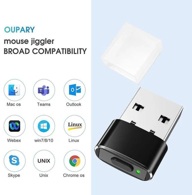 Alt view image 7 of 7 - Mouse Jiggler USB Mouse Mover Wireless Mouse Movement Simulator with Switch Button 3 Jiggle Modes Plug and Play Clicker to Keep Computer Active and Prevent Sleep for Work from Home Black