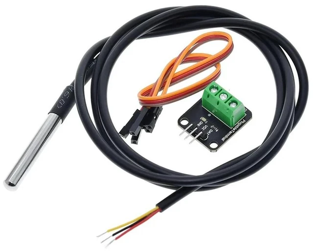 Main image of DS18B20 Waterproof Temperature Sensor Module Kit Digital Temperature Probe Stainless Steel Sensor Cable with Terminal Adapter for Temperature Measurement 1M Cable