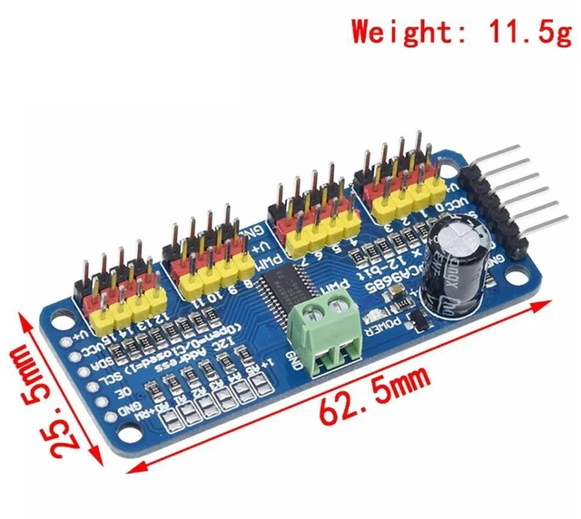 Alt view image 2 of 3 - PCA9685 16-Channel 12-bit PWM Servo Driver Board I2C Interface Module Multi-Channel Servo Control Shield DIY Servo Driver Module for Raspberry Pi DIY Servo Shield