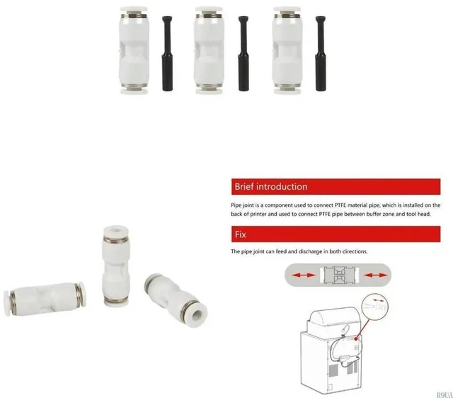 Main image of PTFE Pneumatic Tube Connector Quick Connect Fitting for 1.75mmm Filament Pneumatic Tube Coupler PTFE Filament Tube Connector and Pneumatic Fitting 3Pcs