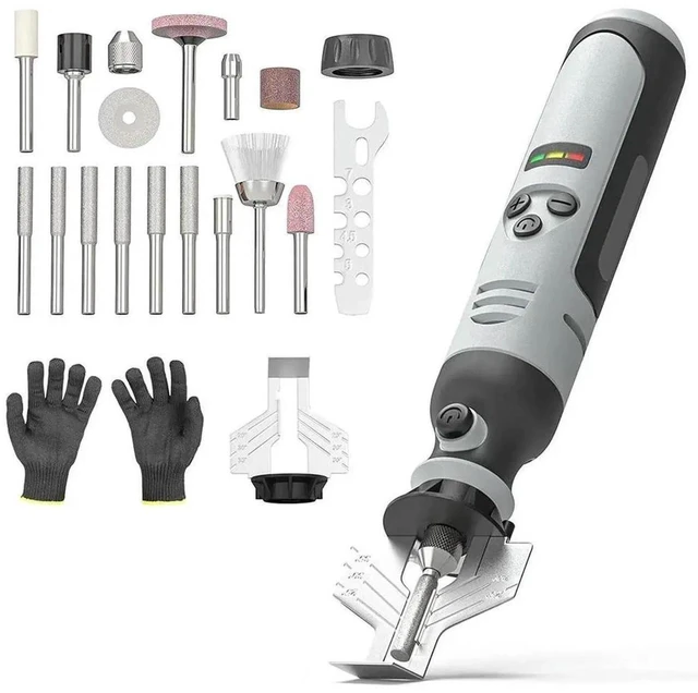 Alt view image 3 of 6 - Handheld Cordless Chainsaw Sharpener Electric Drill Driven High-Speed Grinding Tool Diamond-Coated Sharpening Bits Set Portable Chain Saw Tooth Restorer for Garden Farm Logging