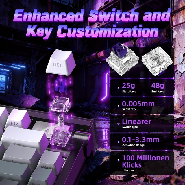 Alt view image 4 of 7 - R85 HE 75% Magnetic Gaming Keyboard Wired Hall Effect Keyboard with 8KHz Polling Rate 0.005mm Trigger Precision 256K Scan Rate Hot-Swappable Switches QMK Web Driver RGB Volume Knob Black Gradient