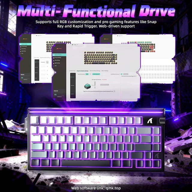 Alt view image 6 of 7 - R85 HE 75% Magnetic Gaming Keyboard Wired Hall Effect Keyboard with 8KHz Polling Rate 0.005mm Trigger Precision 256K Scan Rate Hot-Swappable Switches QMK Web Driver RGB Volume Knob Black Gradient