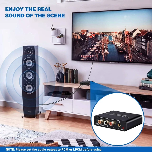 Alt view image 5 of 7 - HDMI ARC Audio Extractor DAC Converter Digital to Analog Converter 192KHz 24-Bit PCM/LPCM 3-Input Optical Toslink SPDIF/Coaxial/HDMI ARC Optical SPDIF Coaxial and 3.5mm Stereo L/R Outputs