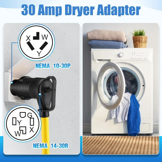 Alt view image 2 of 7 - 30 Amp Dryer Outlet Adapter NEMA 10-30P 3-Pin Plug to 14-30R 4-Pin Receptacle 220V 7500W Dryer Plug Converter 3-Prong to 4-Prong Dryer Receptacle Adapter