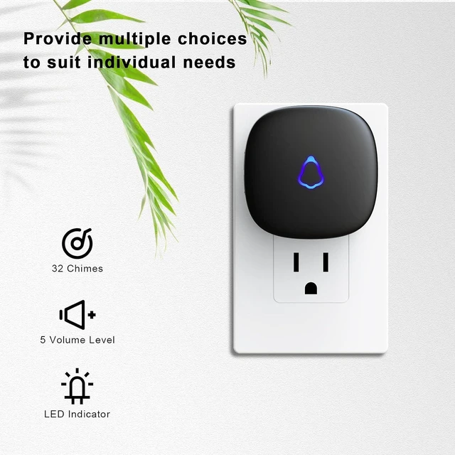 Alt view image 2 of 7 - M520+F55 Wireless Doorbell Kit Cordless Doorbell Chime Receiver with Push Button 1000Ft Range 58 Chimes 5-Level Adjustable Volume Colorful LED IP55 Waterproof Memory Function Black