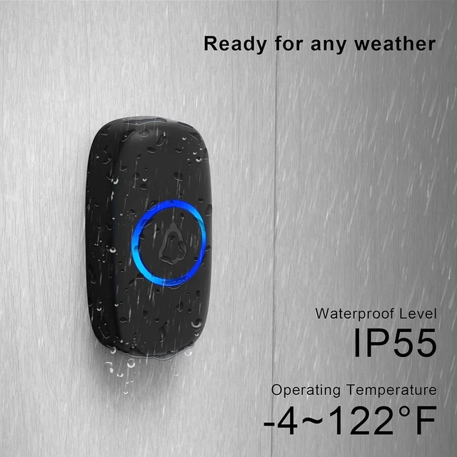 Alt view image 3 of 7 - M520+F55 Wireless Doorbell Kit Cordless Doorbell Chime Receiver with Push Button 1000Ft Range 58 Chimes 5-Level Adjustable Volume Colorful LED IP55 Waterproof Memory Function Black