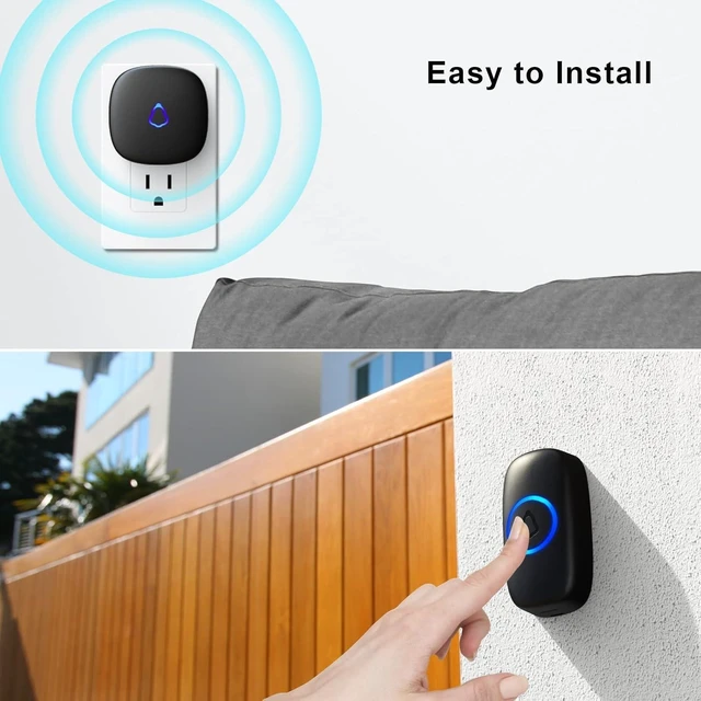 Alt view image 4 of 7 - M520+F55 Wireless Doorbell Kit Cordless Doorbell Chime Receiver with Push Button 1000Ft Range 58 Chimes 5-Level Adjustable Volume Colorful LED IP55 Waterproof Memory Function Black