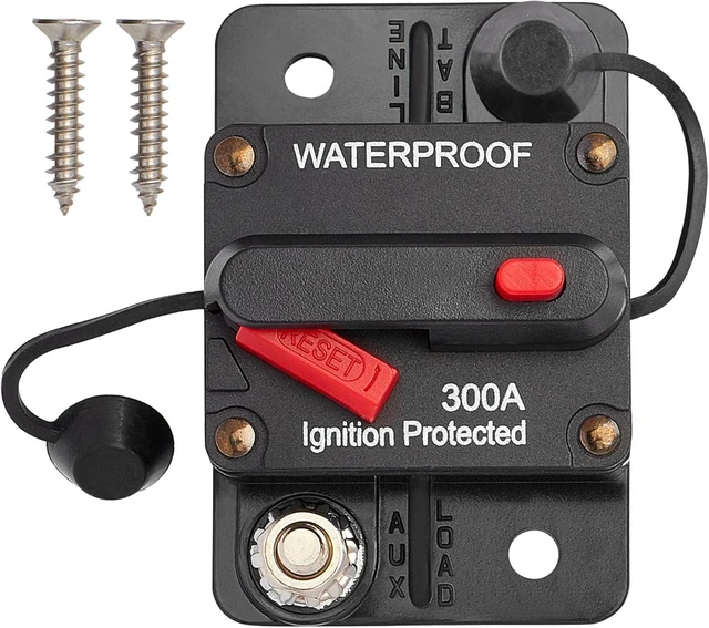 Main image of 300A Circuit Breaker Fuse Holder Manual Reset DC 12-48V Panel Mount Circuit Protection Water Resistant for Boat Trolling Motors Marine ATV Trailers Vehicles Stereo Audio and Solar Energy Systems