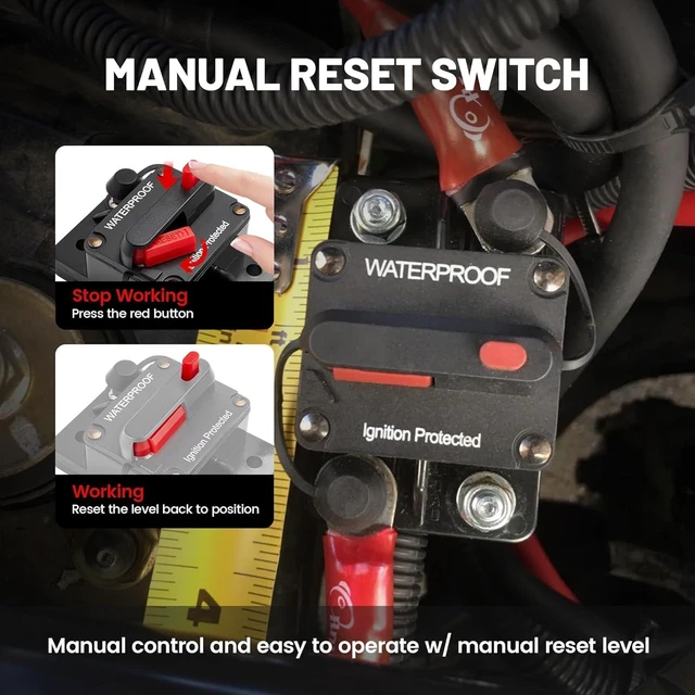 Alt view image 3 of 7 - 300A Circuit Breaker Fuse Holder Manual Reset DC 12-48V Panel Mount Circuit Protection Water Resistant for Boat Trolling Motors Marine ATV Trailers Vehicles Stereo Audio and Solar Energy Systems