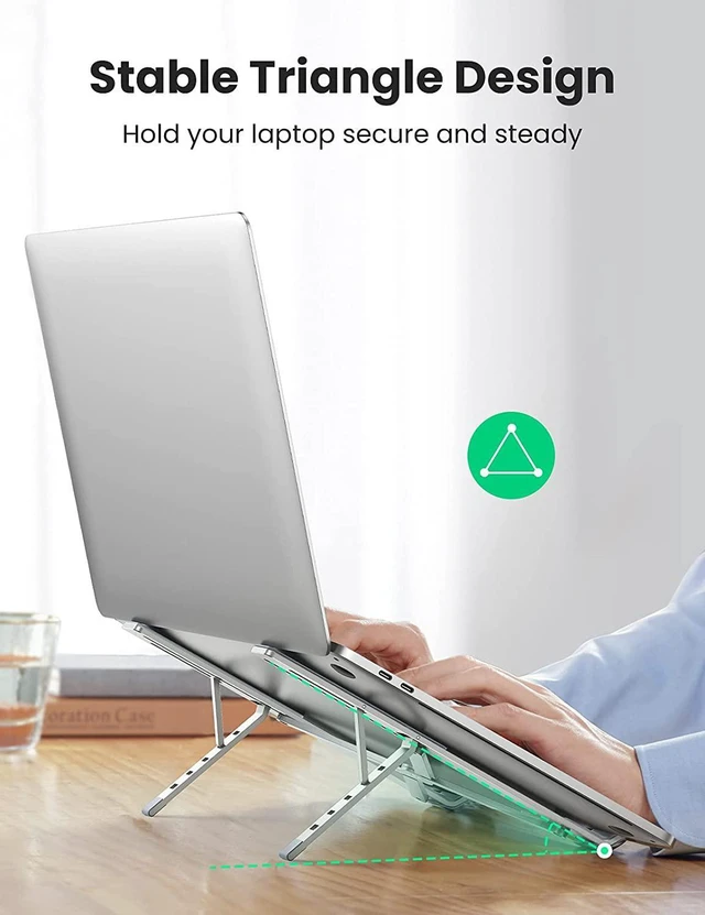 Alt view image 2 of 7 - Adjustable Aluminum Laptop Stand for Laptops up to 17.3 Inch Foldable Notebook Riser 5 Height Levels Portable Desk Computer Holder 11 lbs Capacity with Silicone Pads For MacBook Pro/Air