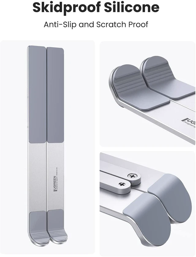 Alt view image 5 of 7 - Adjustable Aluminum Laptop Stand for Laptops up to 17.3 Inch Foldable Notebook Riser 5 Height Levels Portable Desk Computer Holder 11 lbs Capacity with Silicone Pads For MacBook Pro/Air