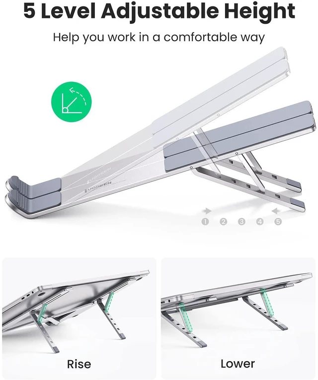 Alt view image 4 of 7 - Adjustable Aluminum Laptop Stand for Laptops up to 17.3 Inch Foldable Notebook Riser 5 Height Levels Portable Desk Computer Holder 11 lbs Capacity with Silicone Pads For MacBook Pro/Air