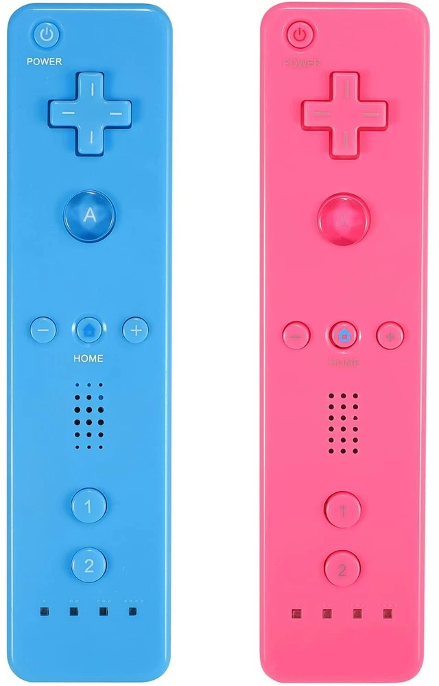 Main image of Wireless Wii Remote Controllers with Bluetooth Connectivity Silicone Cases and Wrist Straps AA Battery Support Docking Station Charging 8 m Wireless Reception For Wii/Wii U Pink and Blue 2-Pack