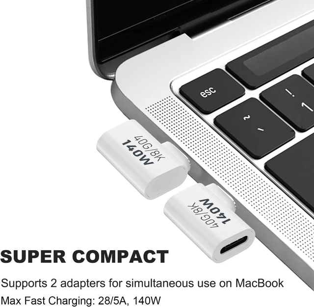 Alt view image 2 of 6 - USB-C Right Angle Male to Female Adapter 90 Degree USB 4 Type-C Extension Connector 40Gbps Data Transfer 140W Power Delivery 8K Video Output For MacBook Pro and Galaxy White 2 Pack