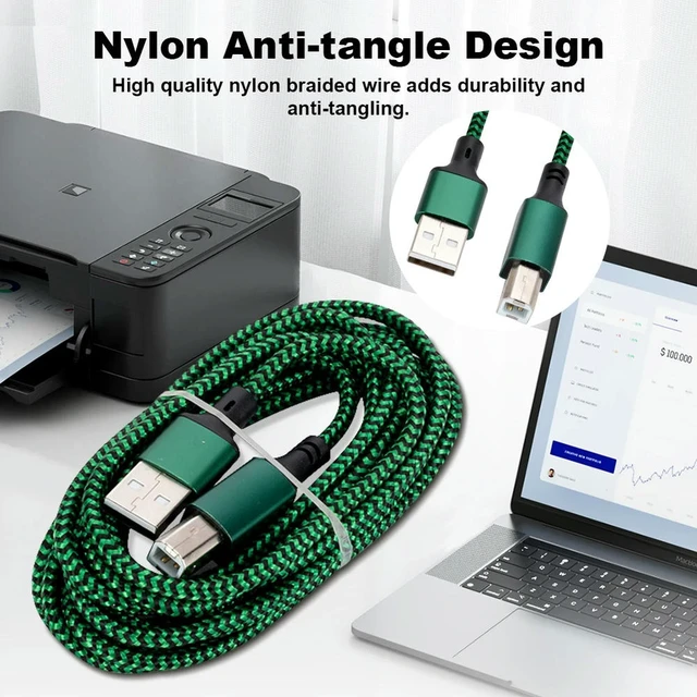 Alt view image 3 of 3 - USB 2.0 Type-A to Type-B Male Printer Cable High-Speed USB A/B Printer Connection Cord Universal USB Cable for Laptop and Phone Printer Devices