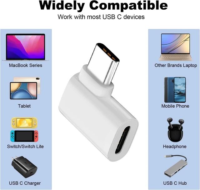 Alt view image 5 of 6 - USB-C Right Angle Male to Female Adapter 90 Degree USB 4 Type-C Extension Connector 40Gbps Data Transfer 140W Power Delivery 8K Video Output For MacBook Pro and Galaxy White 2 Pack