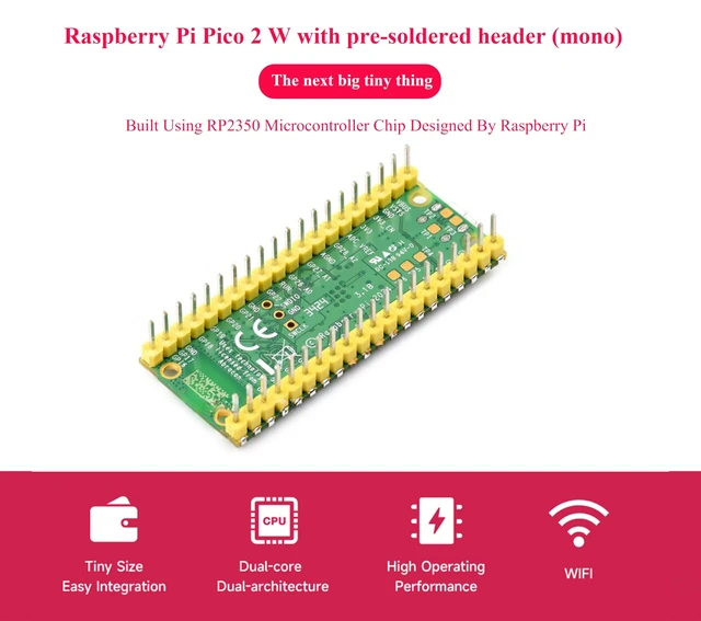 Alt view image 3 of 7 - Pico 2 W RP2350 Wireless Microcontroller Board Kit with Pre-Soldered Header and USB Cable 2.4GHz 802.11n WiFi Bluetooth 5.2 Dual-Core Dual-Architecture 520KB SRAM 4MB Flash For Raspberry Pi Board