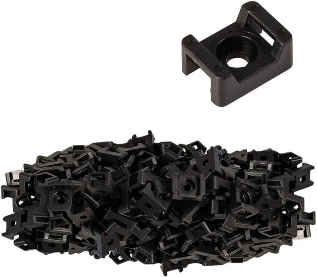 Main image of Saddle Type Cable Tie Screw Mounts Cable Bundle Fasteners Nylon 66 94V-2 Zip Tie Anchors 0.14 in Screw Hole Fits Zip Ties Up To 0.2 in Wide Operating -40°F to +185°F Black 100 Pack