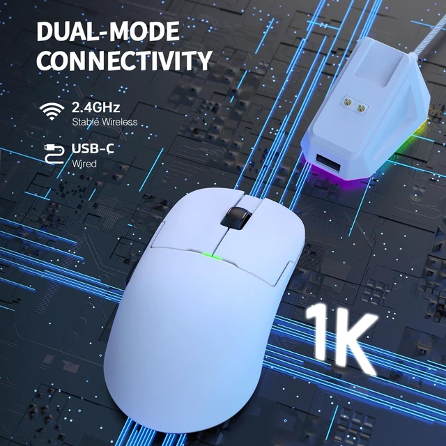 Alt view image 11 of 14 - Ajazz AJ159 Dual Mode 2.4G/USB-C 56g Lightweight Gaming/Office Mouse with PAW3395 Sensor, 5 Programmable Buttons Up to 26KDPI with Magnetic Charging Dock for PC/Laptop/Win/Mac (White)