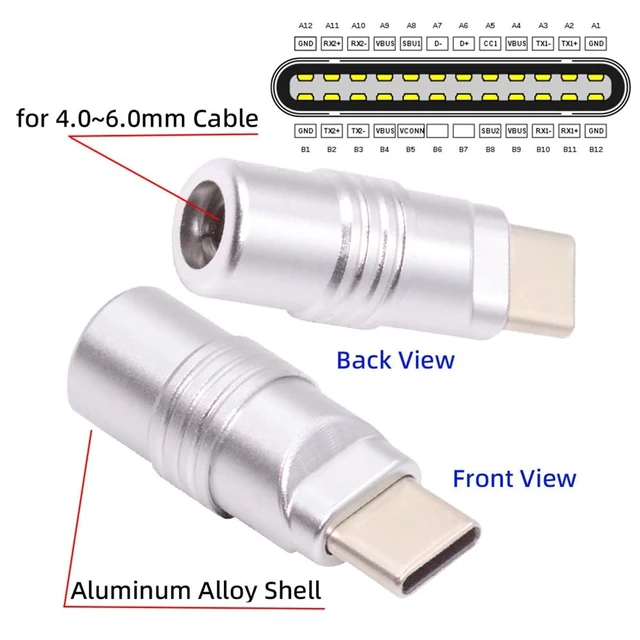 Alt view image 2 of 7 - USB 3.1 Type-C Male Plug Connector Solder Type USB-C Cable End DIY Replacement Connector with Silver Aluminum Alloy Shell Fits 4.0mm~6.0mm Cable