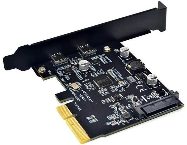 Main image of PCIe x4 to USB-C Expansion Card USB 3.2 Gen 2 10 Gbps Dual Type-C 2-Port Adapter with ASM3142 Chipset SATA 15-Pin Power Full- and Low-Profile Brackets for Windows/Linux