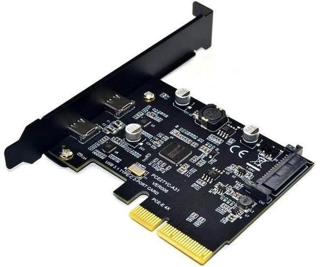 Alt view image 2 of 6 - PCIe x4 to USB-C Expansion Card USB 3.2 Gen 2 10 Gbps Dual Type-C 2-Port Adapter with ASM3142 Chipset SATA 15-Pin Power Full- and Low-Profile Brackets for Windows/Linux