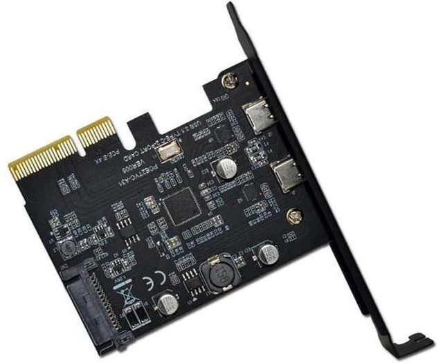 Alt view image 3 of 6 - PCIe x4 to USB-C Expansion Card USB 3.2 Gen 2 10 Gbps Dual Type-C 2-Port Adapter with ASM3142 Chipset SATA 15-Pin Power Full- and Low-Profile Brackets for Windows/Linux