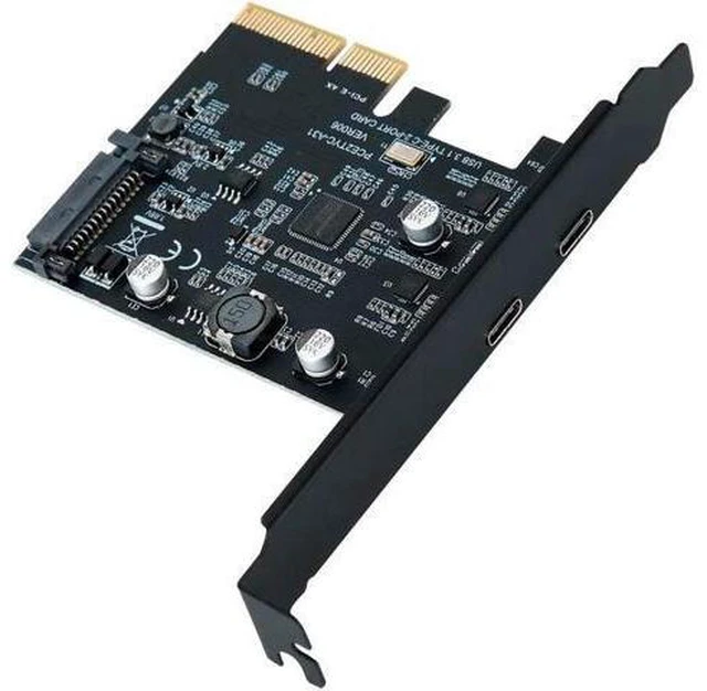 Alt view image 5 of 6 - PCIe x4 to USB-C Expansion Card USB 3.2 Gen 2 10 Gbps Dual Type-C 2-Port Adapter with ASM3142 Chipset SATA 15-Pin Power Full- and Low-Profile Brackets for Windows/Linux