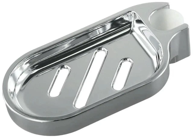 Alt view image 2 of 3 - 24mm Shower Rail Soap Dish Holder ABS Chrome Sliding Bar Soap Tray Detachable Drainable Plastic Bathroom Storage Accessory Tool Free Slide On Mount for Shower Rod Replacement No Drilling