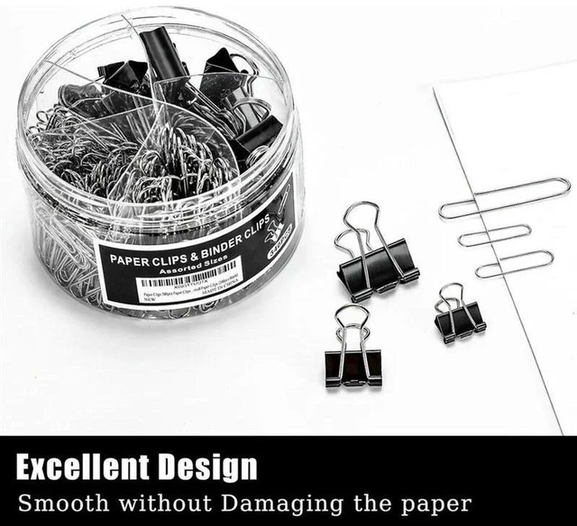 Main image of Metal Paper Clips and Binder Clips Set Assorted Size Paper Clamps for Document Filing and Paper Holding Office Filing Clips for Homework Notes and Invoices 340Pcs
