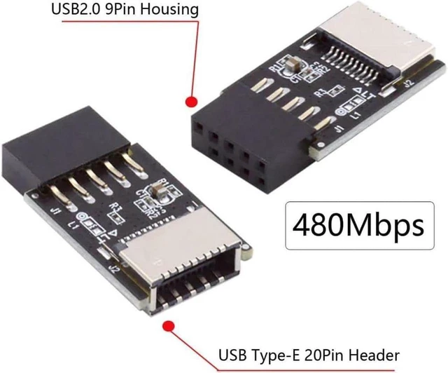 Alt view image 4 of 5 - USB 2.0 9Pin to USB 3.2 20Pin Type-E Key-A Female Internal Header Adapter for Motherboard USB-C Front Panel Extension 480Mbps Data Transfer Plug and Play