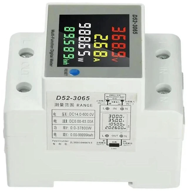 Alt view image 3 of 3 - 63A DC Energy Meter Single-Phase DIN Rail Power Monitor Digital DC Voltage Current Power Consumption Meter 0.1V Voltage Resolution 0.01A Current Resolution for Solar Storage Battery Systems