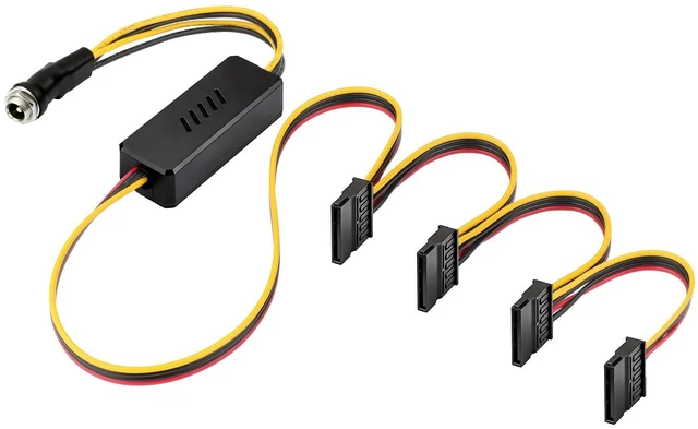 Main image of DC 12V Female to 4 SATA IDE Hard Drive Power Cable DC 5.5x2.5mm Adapter Extension 5V SATA Power Supply with Step-Down Voltage Regulator Conversion Board 1 to 4