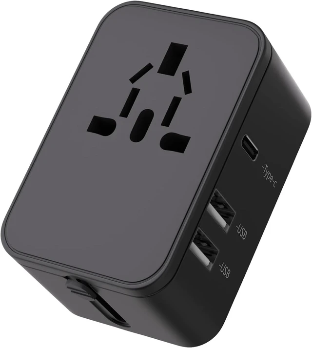 Alt view image 2 of 7 - Universal Travel Plug Adapter Worldwide Power Converter International Wall Charger with 1 AC Outlet 2 USB-A and 1 USB-C Charging Ports Type A/C/G/I Plugs 6.3A Fuse For USA EU UK AUS Black