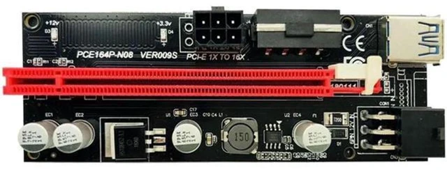 Alt view image 5 of 6 - Ver009S PCI-E Riser Adapter Card USB 3.0 Extender Board 1X 4X 8X 16X with SATA 15Pin to 6 Pin Power Cable 4Pin and 6Pin Connectors Gold Plated Contacts LED Indicators Solid Capacitors 6Pcs