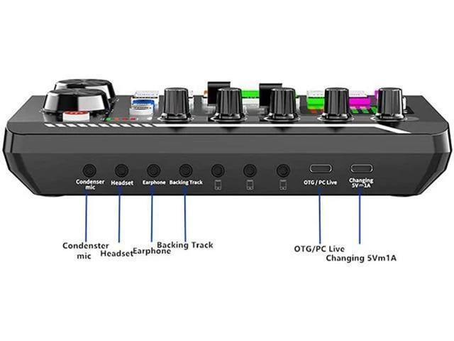 Alt view image 3 of 7 - Sound Card Sound Mixer Board with Bluetooth-Compatible Wireless Accompaniment 16 Sound Effects LED Light Intelligent Noise Reduction and Bass Mid Treble Control for Phone Computer Live Streaming