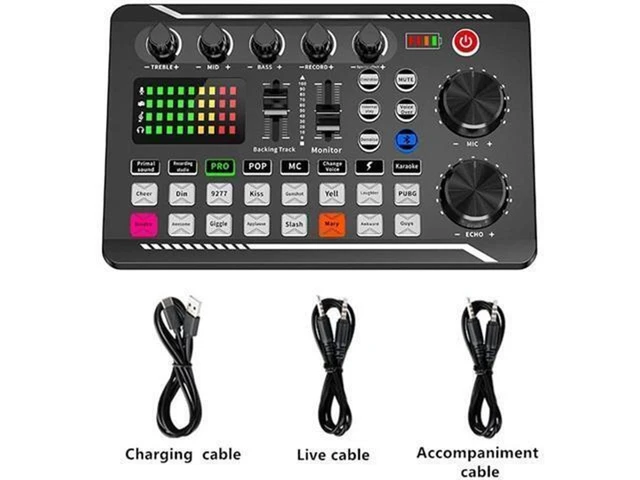 Alt view image 2 of 7 - Sound Card Sound Mixer Board with Bluetooth-Compatible Wireless Accompaniment 16 Sound Effects LED Light Intelligent Noise Reduction and Bass Mid Treble Control for Phone Computer Live Streaming