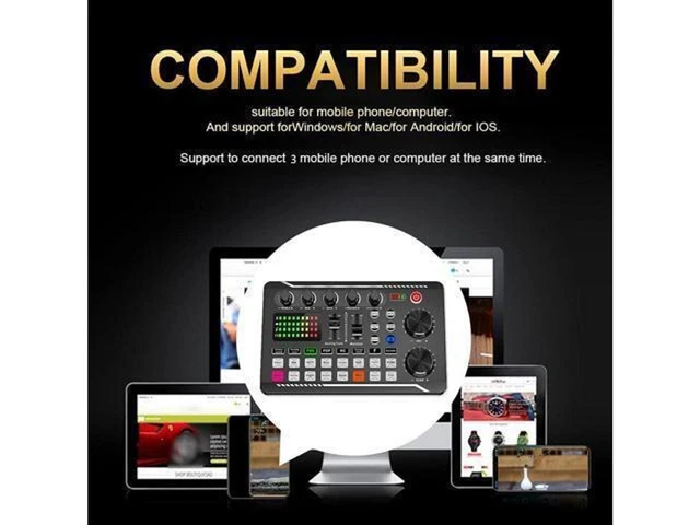 Alt view image 5 of 7 - Sound Card Sound Mixer Board with Bluetooth-Compatible Wireless Accompaniment 16 Sound Effects LED Light Intelligent Noise Reduction and Bass Mid Treble Control for Phone Computer Live Streaming