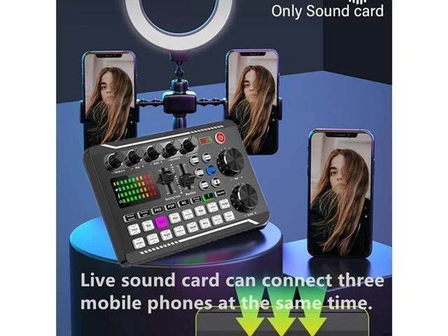 Alt view image 6 of 7 - Sound Card Sound Mixer Board with Bluetooth-Compatible Wireless Accompaniment 16 Sound Effects LED Light Intelligent Noise Reduction and Bass Mid Treble Control for Phone Computer Live Streaming