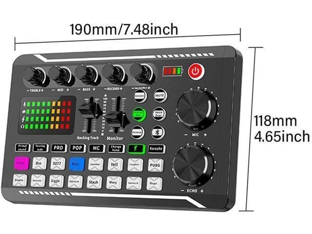 Alt view image 7 of 7 - Sound Card Sound Mixer Board with Bluetooth-Compatible Wireless Accompaniment 16 Sound Effects LED Light Intelligent Noise Reduction and Bass Mid Treble Control for Phone Computer Live Streaming