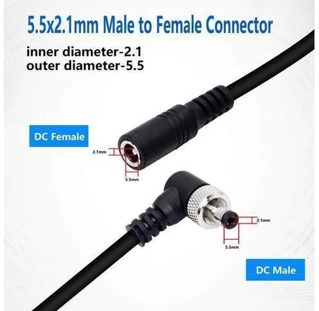 Alt view image 2 of 7 - DC Extension Cable 5.5mm x 2.1mm 90 Degree Right Angle Power Extension Wire Male to Female Cable with Lock Nut For 12V Power Adapter and CCTV Security Camera 2 Pack 0.5M/1.65FT