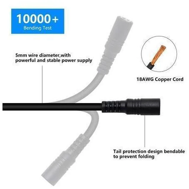Alt view image 3 of 7 - DC Extension Cable 5.5mm x 2.1mm 90 Degree Right Angle Power Extension Wire Male to Female Cable with Lock Nut For 12V Power Adapter and CCTV Security Camera 2 Pack 0.5M/1.65FT