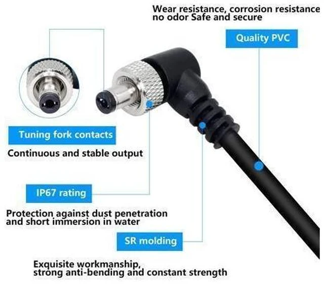 Alt view image 4 of 7 - DC Extension Cable 5.5mm x 2.1mm 90 Degree Right Angle Power Extension Wire Male to Female Cable with Lock Nut For 12V Power Adapter and CCTV Security Camera 2 Pack 0.5M/1.65FT