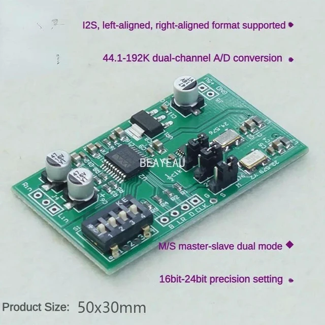 Alt view image 5 of 6 - WM8782 Dual Channel 24-bit ADC Data Acquisition Card AUX Analog Audio Input to I2S Digital Output Module 24-bit 192K Audio Analog-to-Digital Converter Board I2S Audio Interface