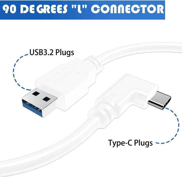 Alt view image 3 of 7 - USB C Link Cable USB 3.2 Gen 1 VR Headset Data Cable USB 3.0 to USB C High Speed Transfer Fast Charging Extension Cable 90 Degree Right Angle Connector For Quest 2 Gaming PC 16ft 16feet 5M