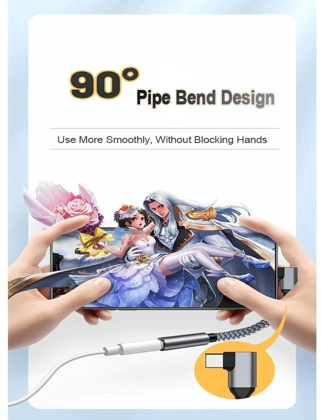 Alt view image 3 of 7 - 90 Degree Braided USB-C to 3.5mm Headphone Jack Adapter Right Angle Type-C AUX Audio Dongle with Stereo Sound and Inline Control For iPhone 15/16 Pro Samsung S23 Ultra Note20 and iPad Pro