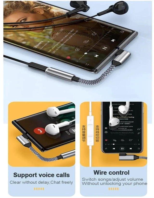Alt view image 7 of 7 - 90 Degree Braided USB-C to 3.5mm Headphone Jack Adapter Right Angle Type-C AUX Audio Dongle with Stereo Sound and Inline Control For iPhone 15/16 Pro Samsung S23 Ultra Note20 and iPad Pro