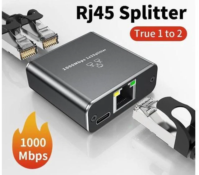 Main image of RJ45 Splitter Adapter Gigabit 1000Mbps Ethernet Splitter 1 to 2 RJ45 8P8C LAN Connector Extender with USB Power Cable 2 Devices Simultaneous Networking for Cat5/5e/6/7/8 Cable PC TV Box ADSL
