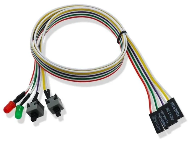 Main image of PC Power Switch Cable Desktop Computer Case Power Reset Switch with Dual LED Lights Double Switch Lead for Motherboard Front Panel Power and Reset Button Replacement